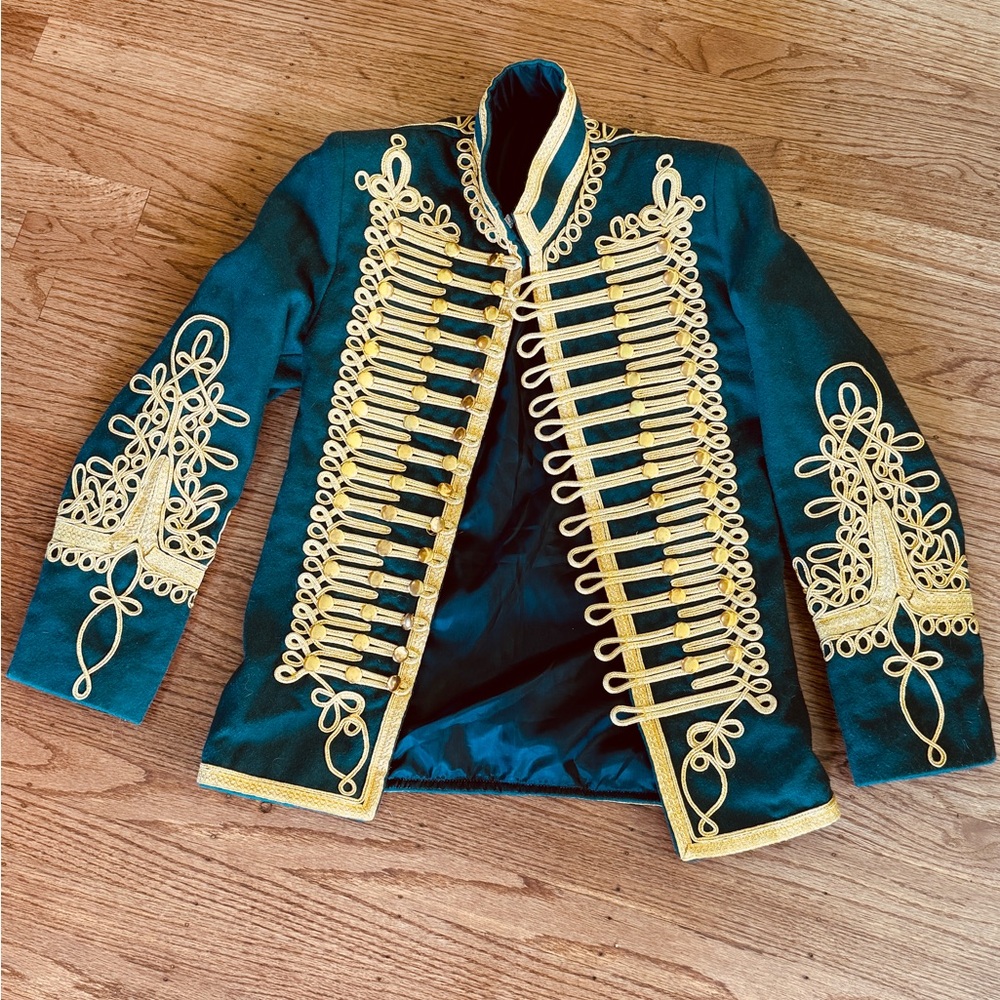 Dark forest green and gold Embroidered Military Jacket
